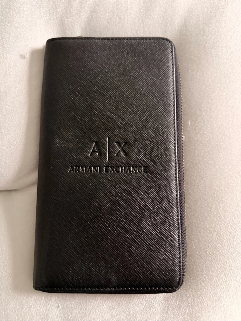 Armani Exchange Black Embossed Zip-Around Wallet